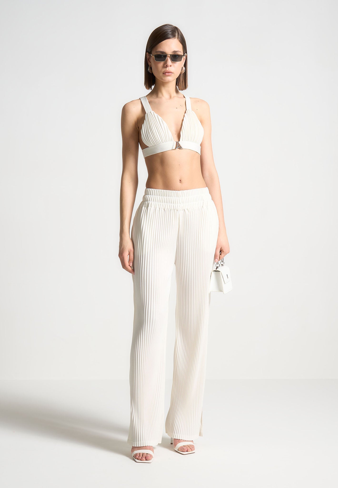 Plissee-Bralette mit Eiffel-Print - Off White 