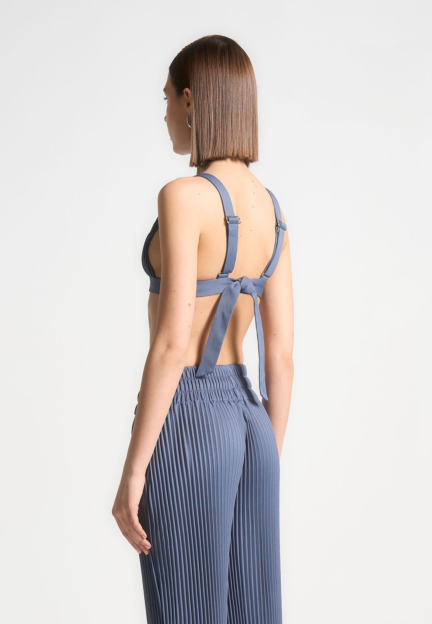 Plissee-Bralette mit Eiffel-Print - Stahlblau 