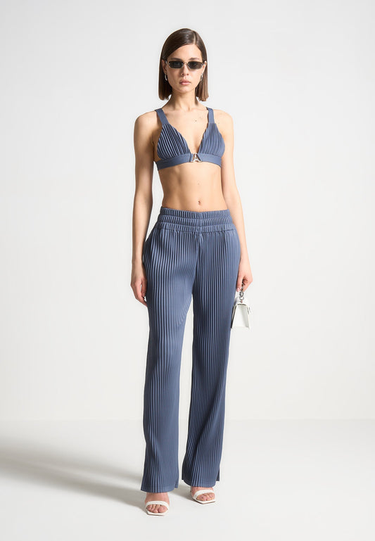 Plissee-Bralette mit Eiffel-Print - Stahlblau 