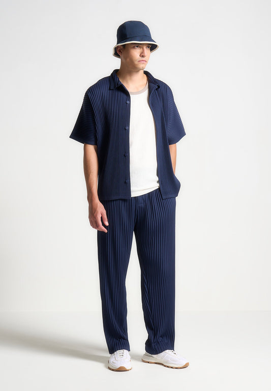 Plissiertes Hemd - Marineblau