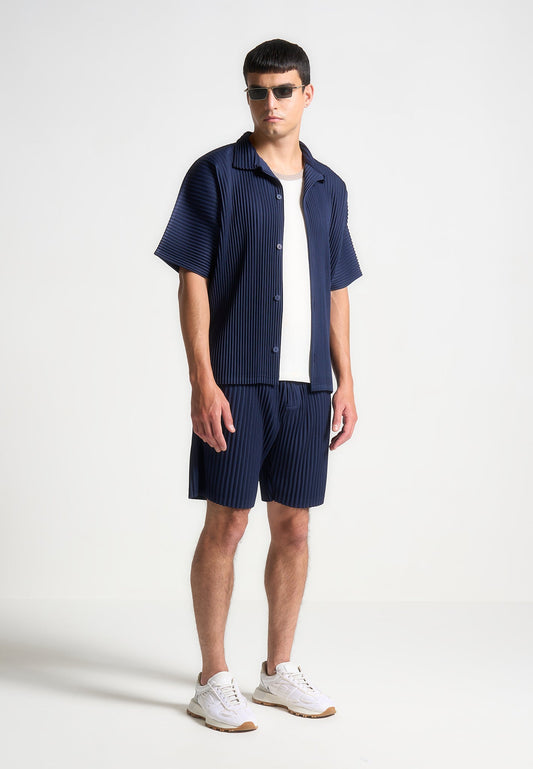 Shorts mit Bundfalten - Marineblau
