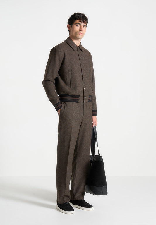 Regular Fit Hose aus Wollmischung mit Hahnentrittmuster - Braun 