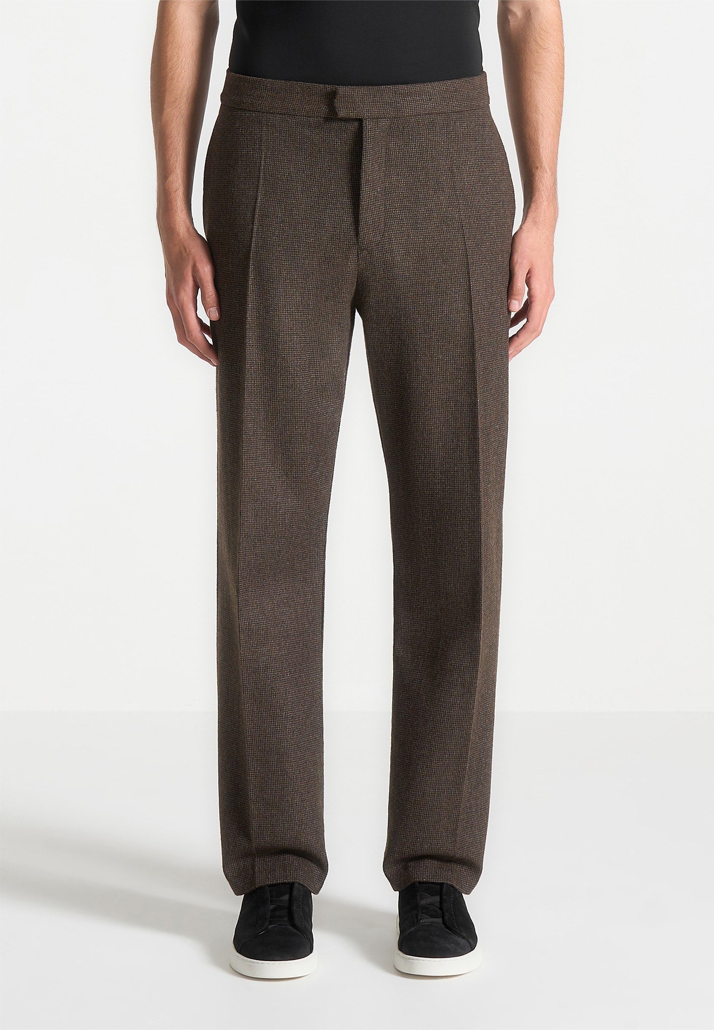Regular Fit Hose aus Wollmischung mit Hahnentrittmuster - Braun 