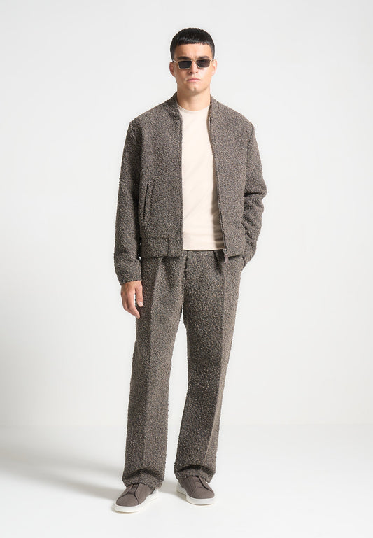 Relaxed Fit Bouclé-Plissee-Hose - Braun 