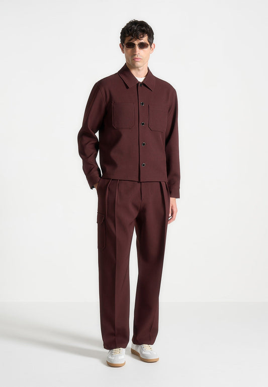 Relaxed Fit Twill-Hose mit Taschen - Weinrot 