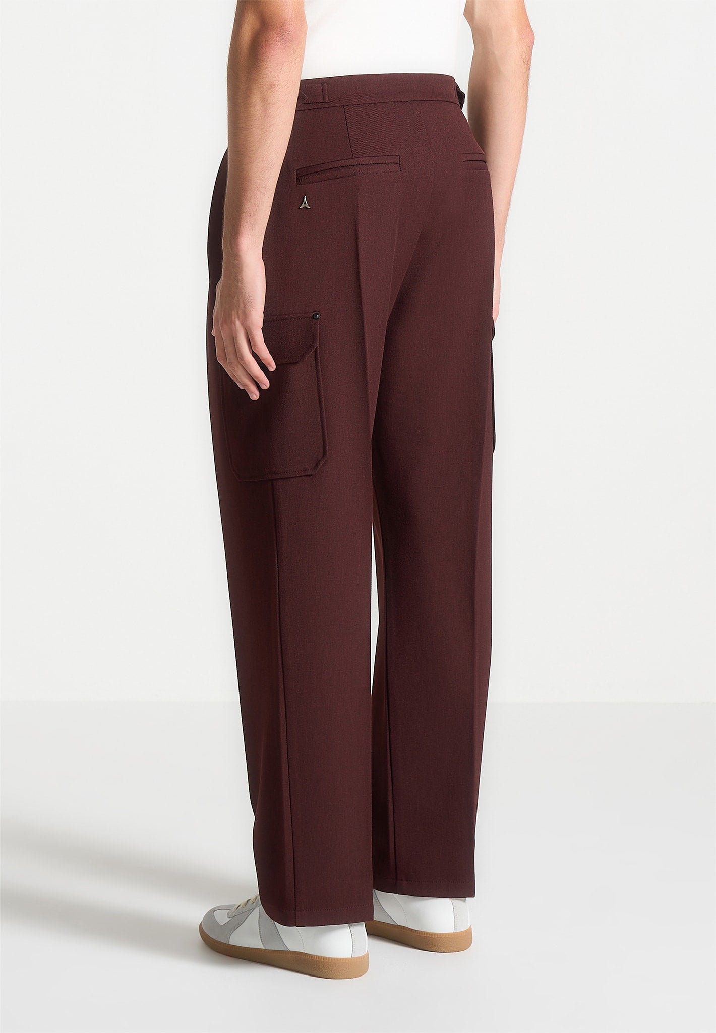 Relaxed Fit Twill-Hose mit Taschen - Weinrot 
