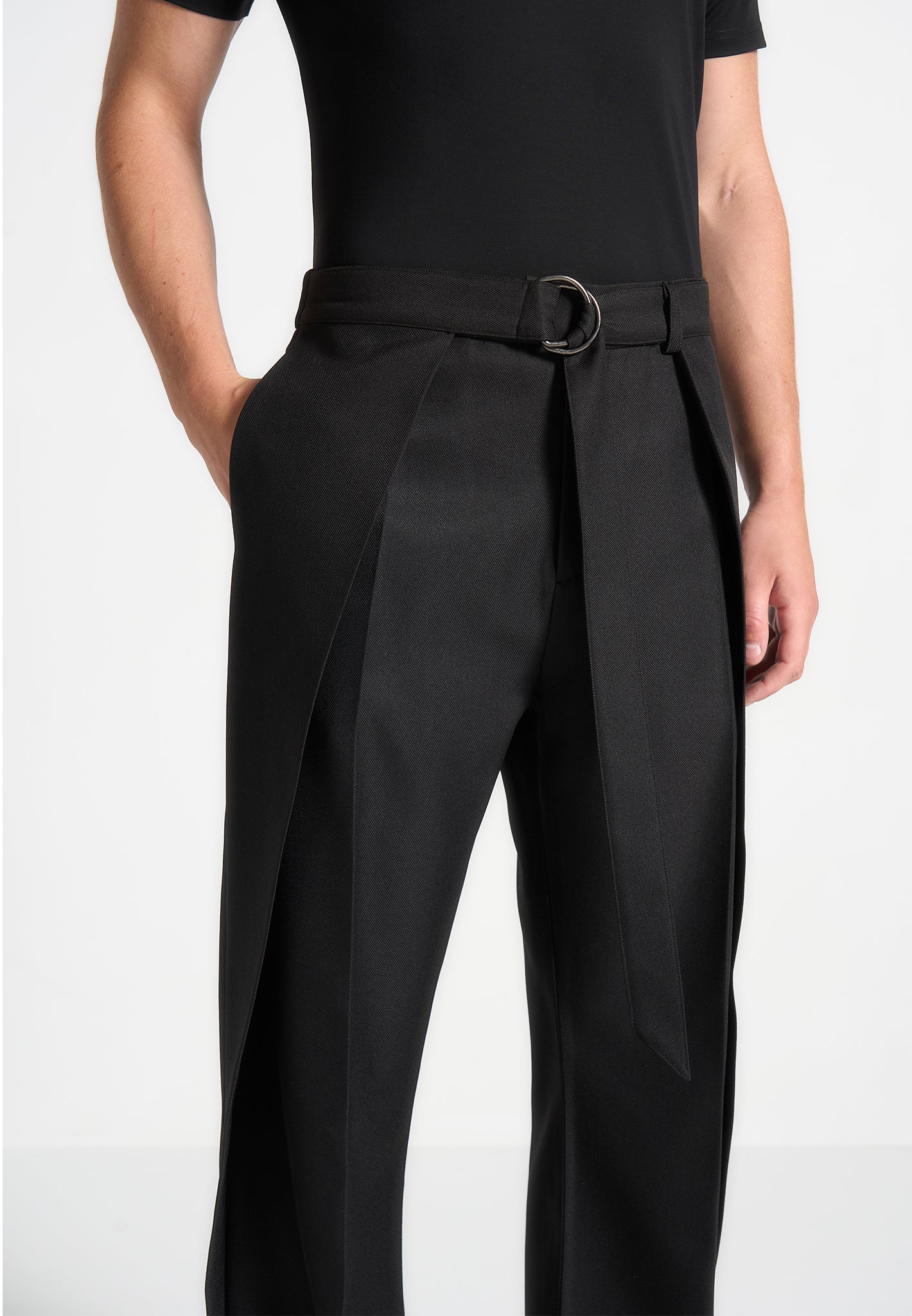 Relaxed Fit Hose mit Wickelbeinen - Schwarz 