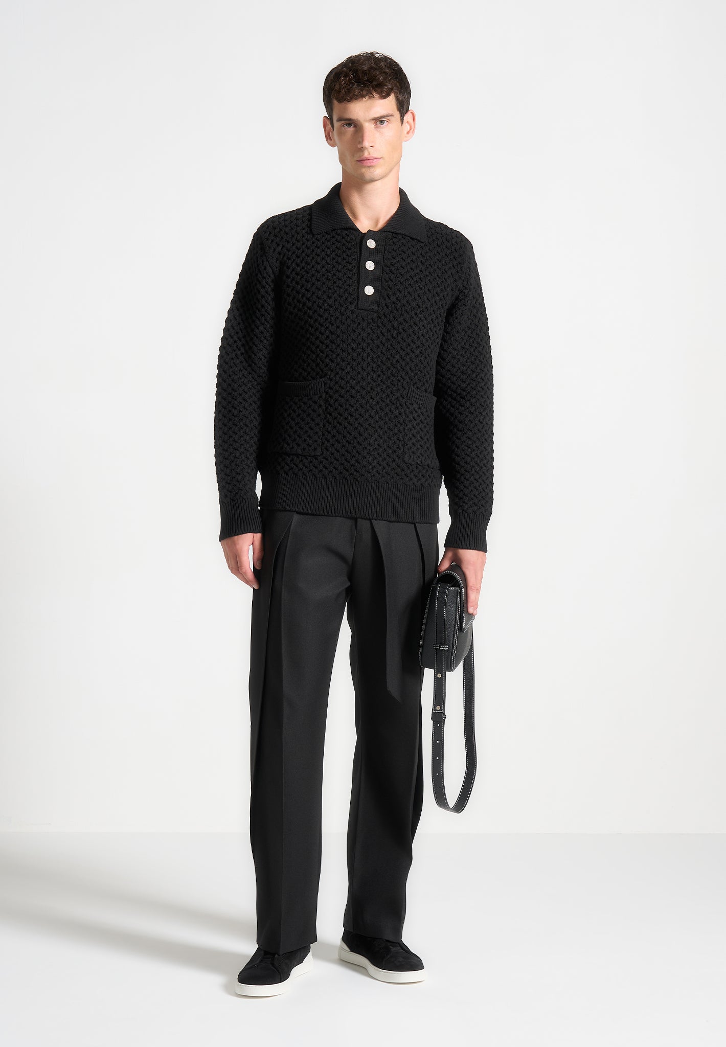 Relaxed Fit Hose mit Wickelbeinen - Schwarz 