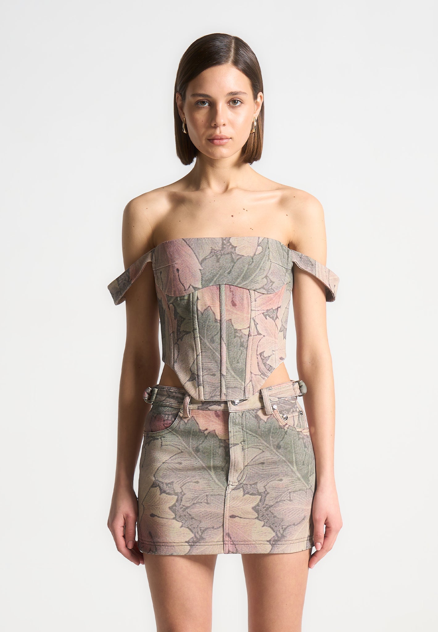 Renaissance – Bardot-Korsett-Oberteil mit Camouflage-Muster - Mehrfarbig