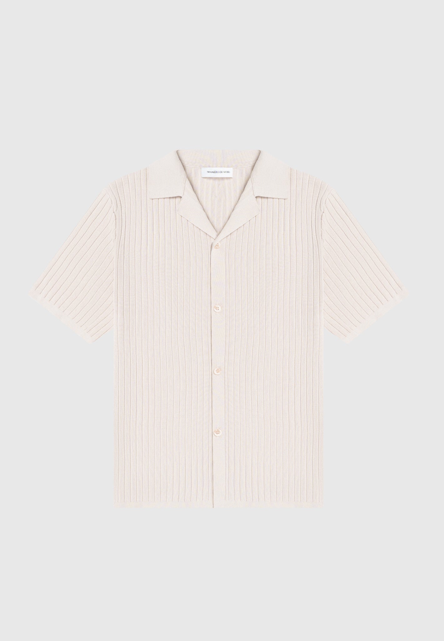 Geripptes Strick-Revershemd - Creme