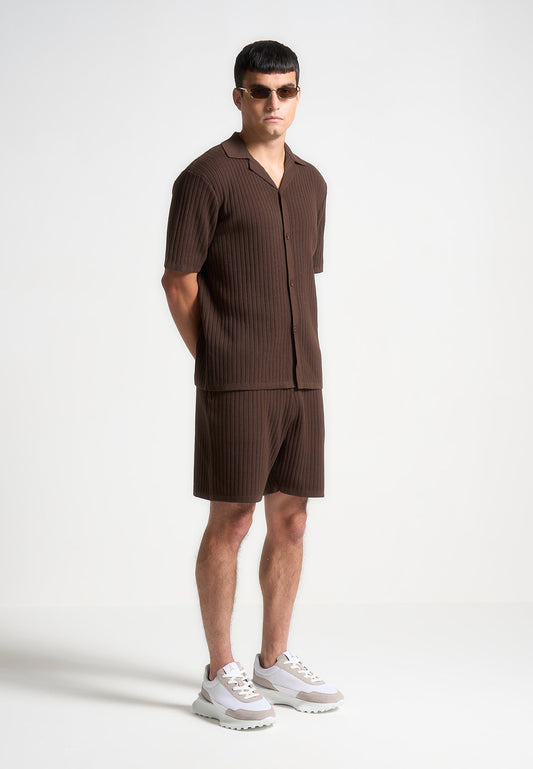 Shorts aus Rippstrick - Braun