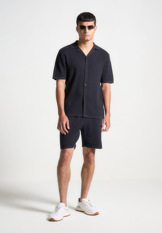 Gerippte Strickshorts - Marineblau