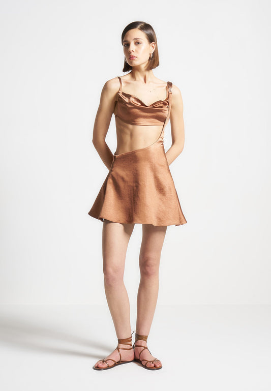 Satin-Bralette-Minikleid mit ausgestelltem Saum - Bronze