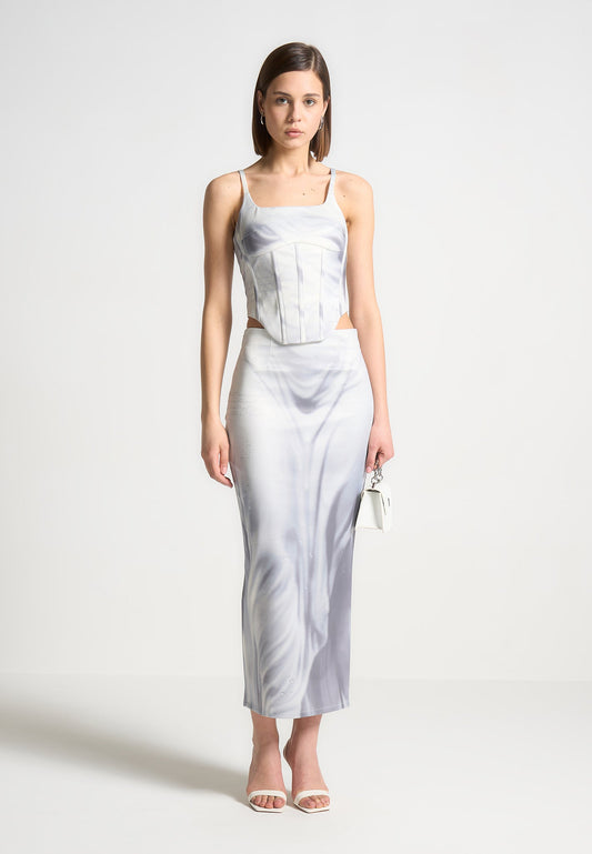 Satin Renaissance Body Print Korsett Top - Off White