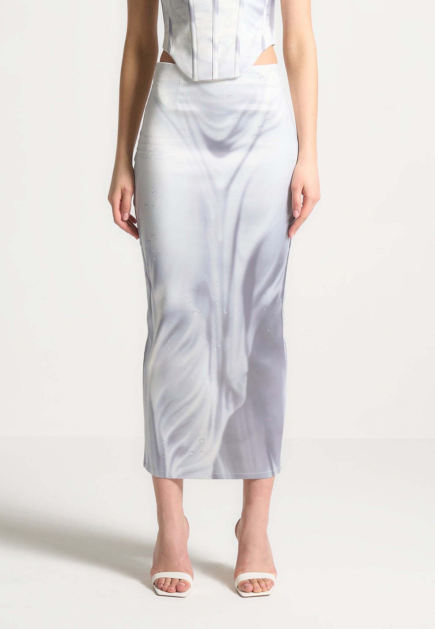 Satin Renaissance Body Print Midaxi Rock - Off White