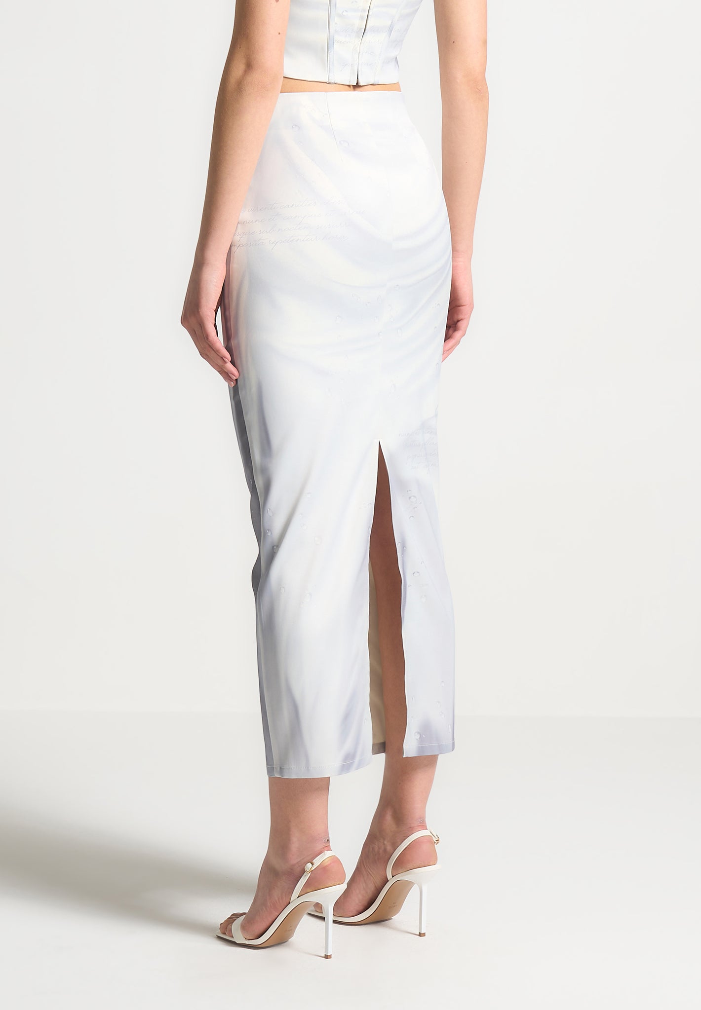 Satin Renaissance Body Print Midaxi Rock - Off White