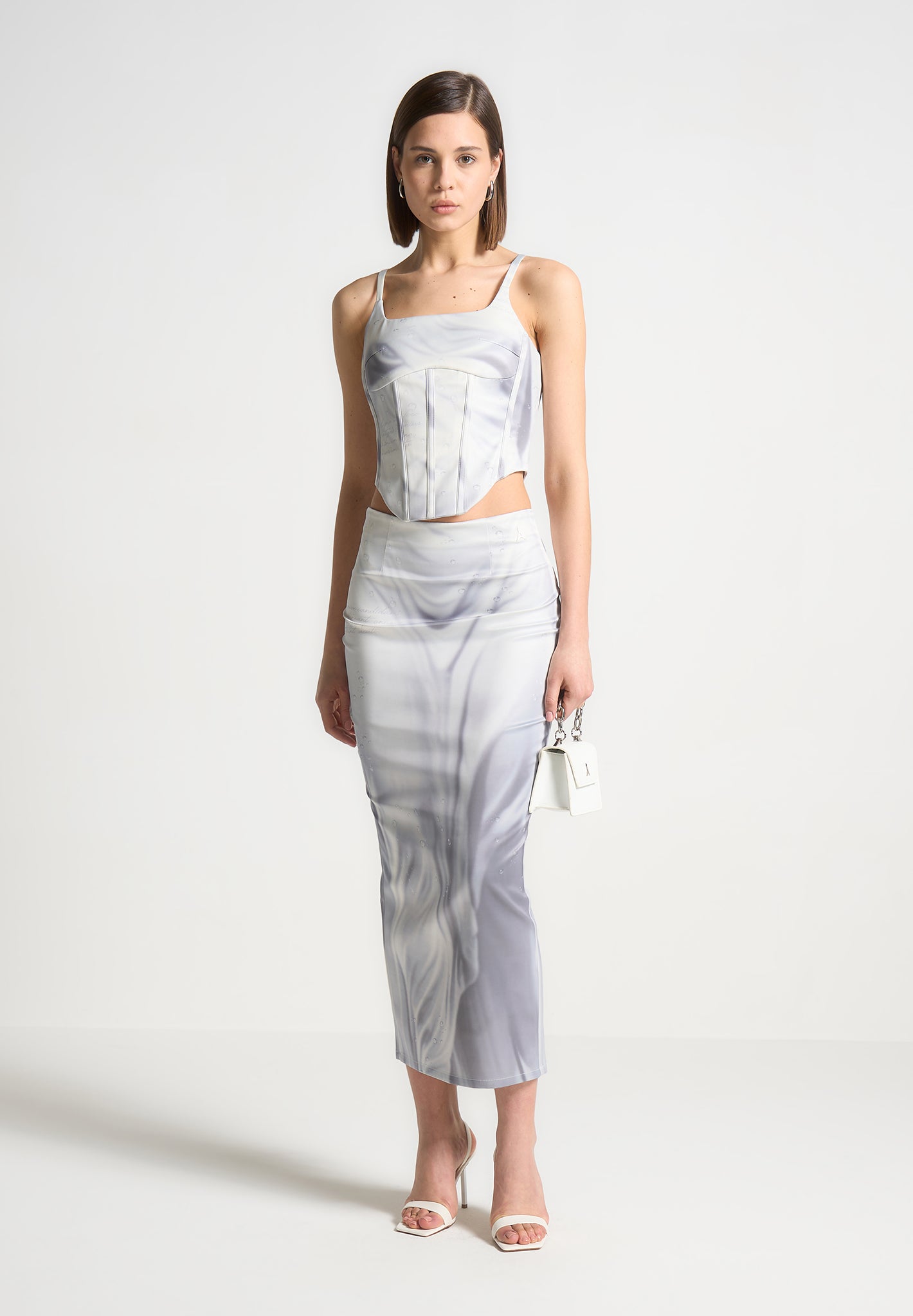 Satin Renaissance Body Print Midaxi Rock - Off White