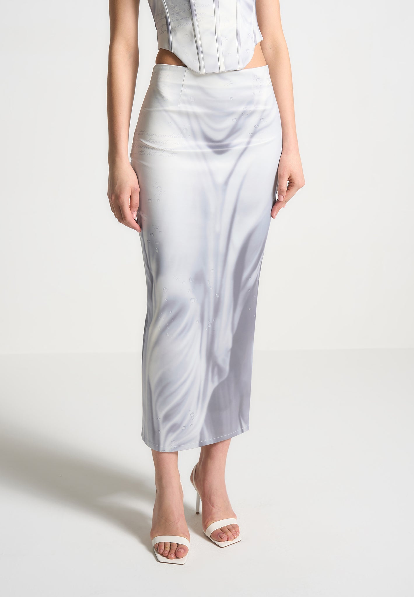 Satin Renaissance Body Print Midaxi Rock - Off White