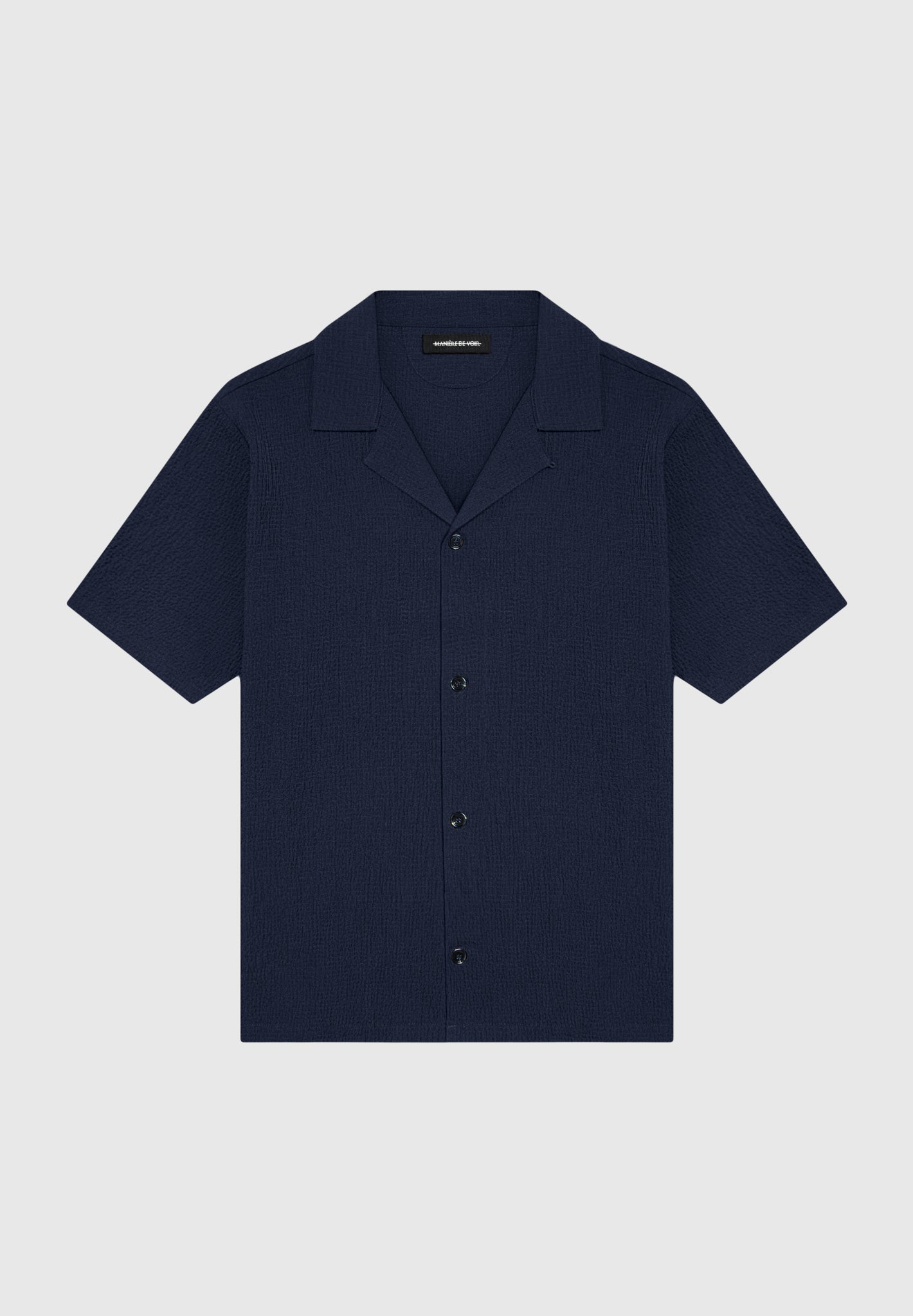 Seersucker-Hemd mit Reverskragen - Marineblau