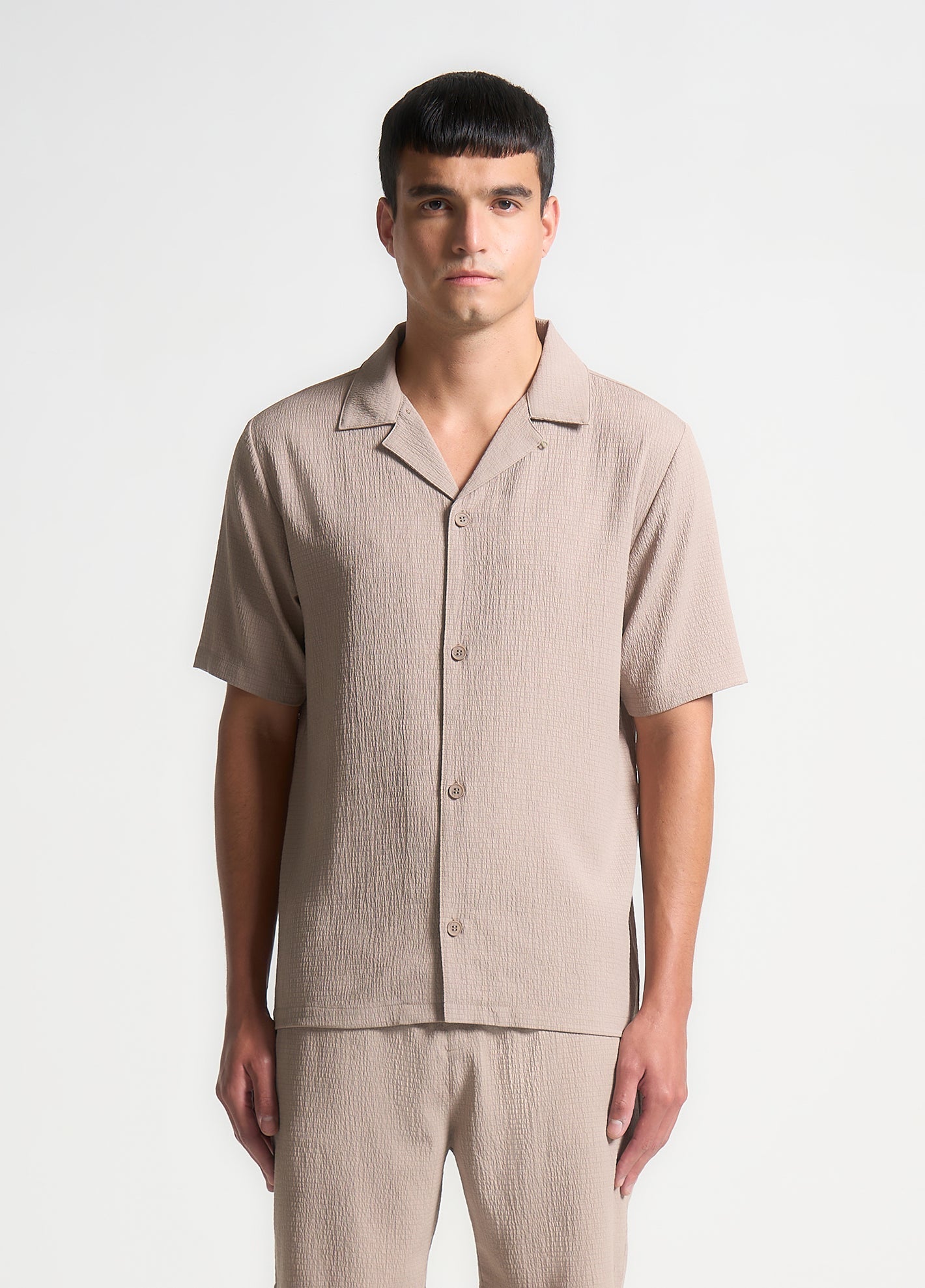 Seersucker-Hemd mit Reverskragen - Taupe