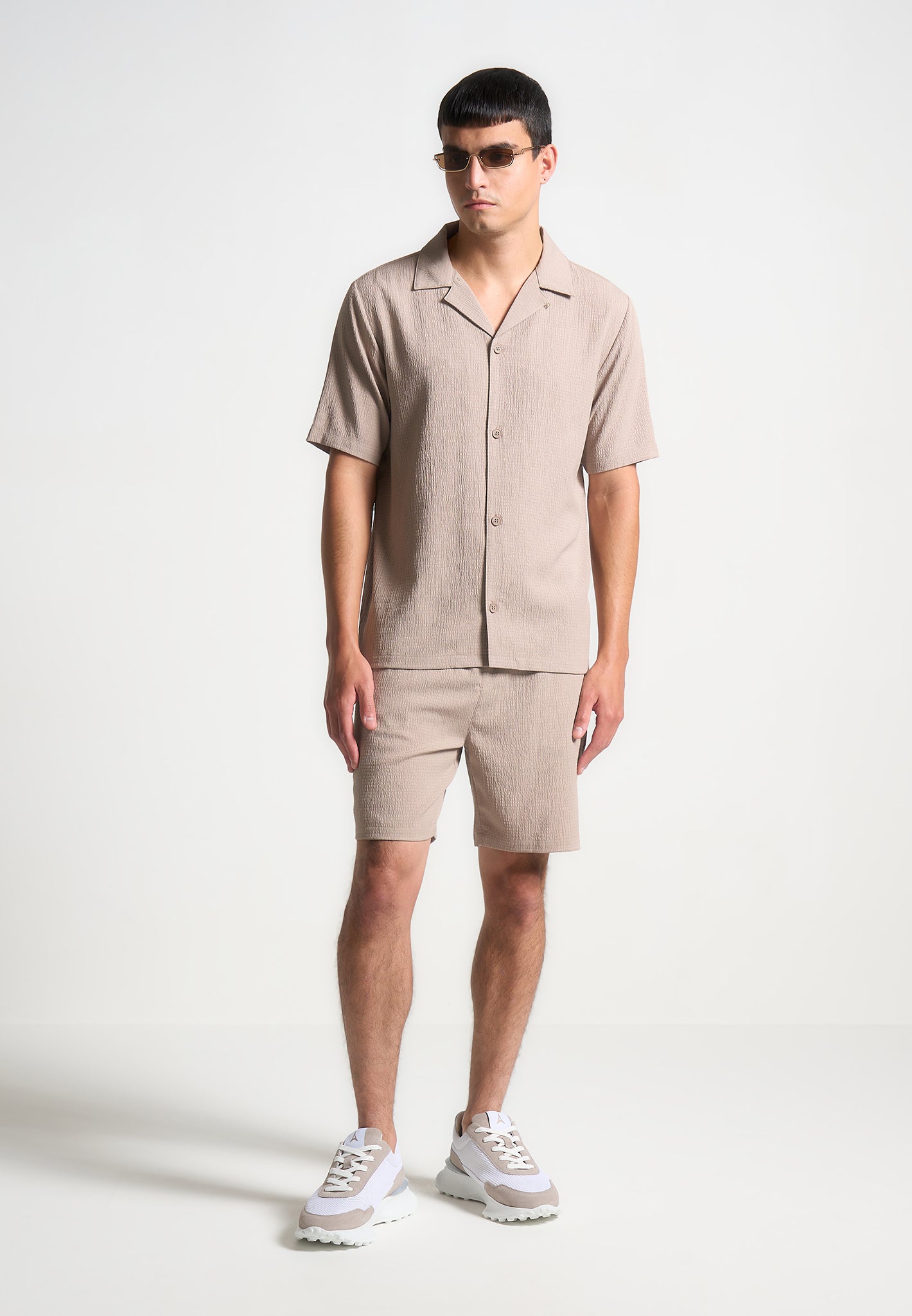 Seersucker-Hemd mit Reverskragen - Taupe