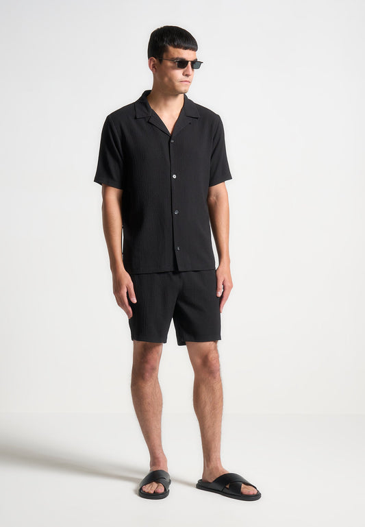 Seersucker-Shorts - Schwarz