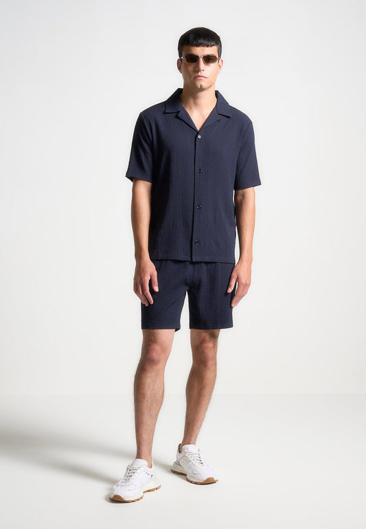 Seersucker-Shorts - Marineblau