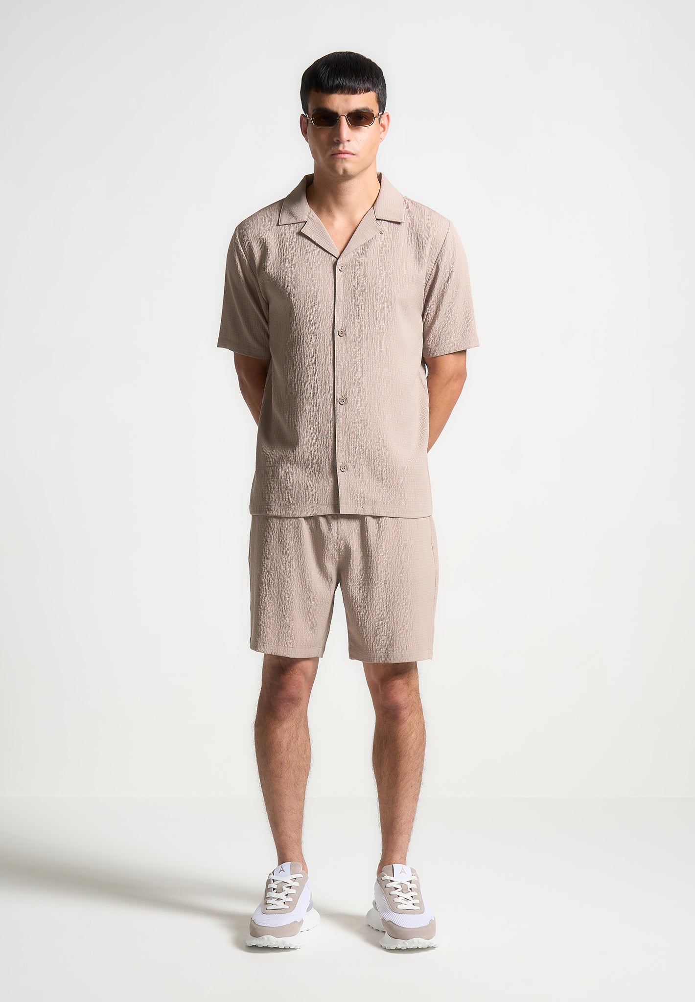 Seersucker-Shorts - Taupe