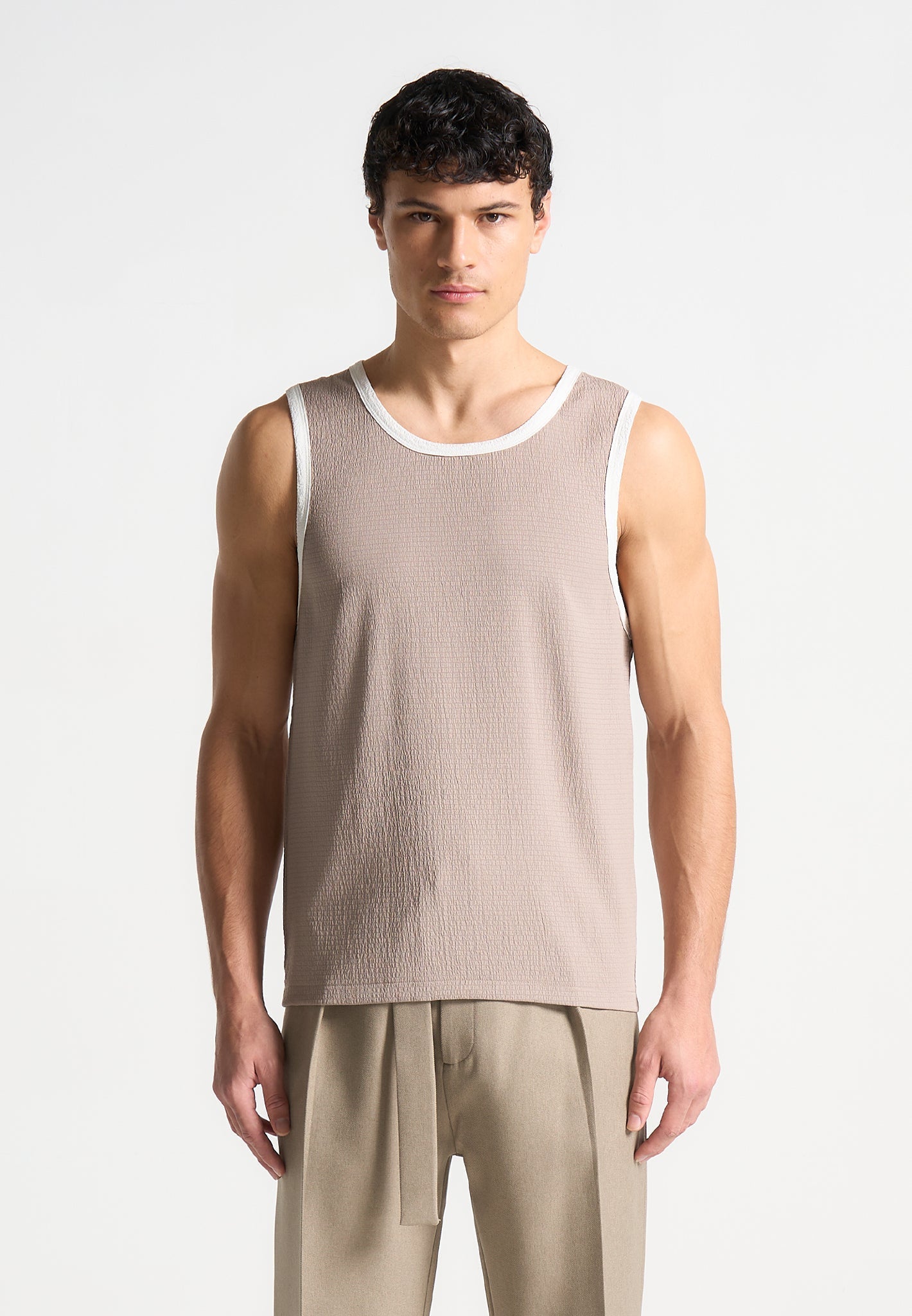 Seersucker-Weste - Beige/Weiß