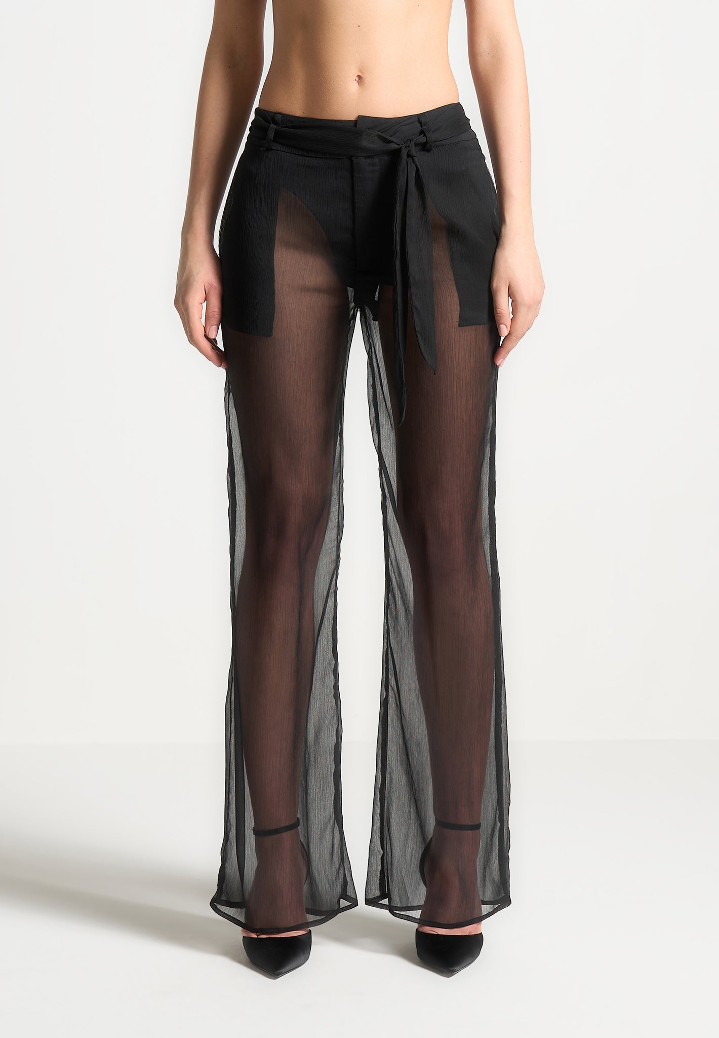 Transparente Hose mit Gürtel - Schwarz