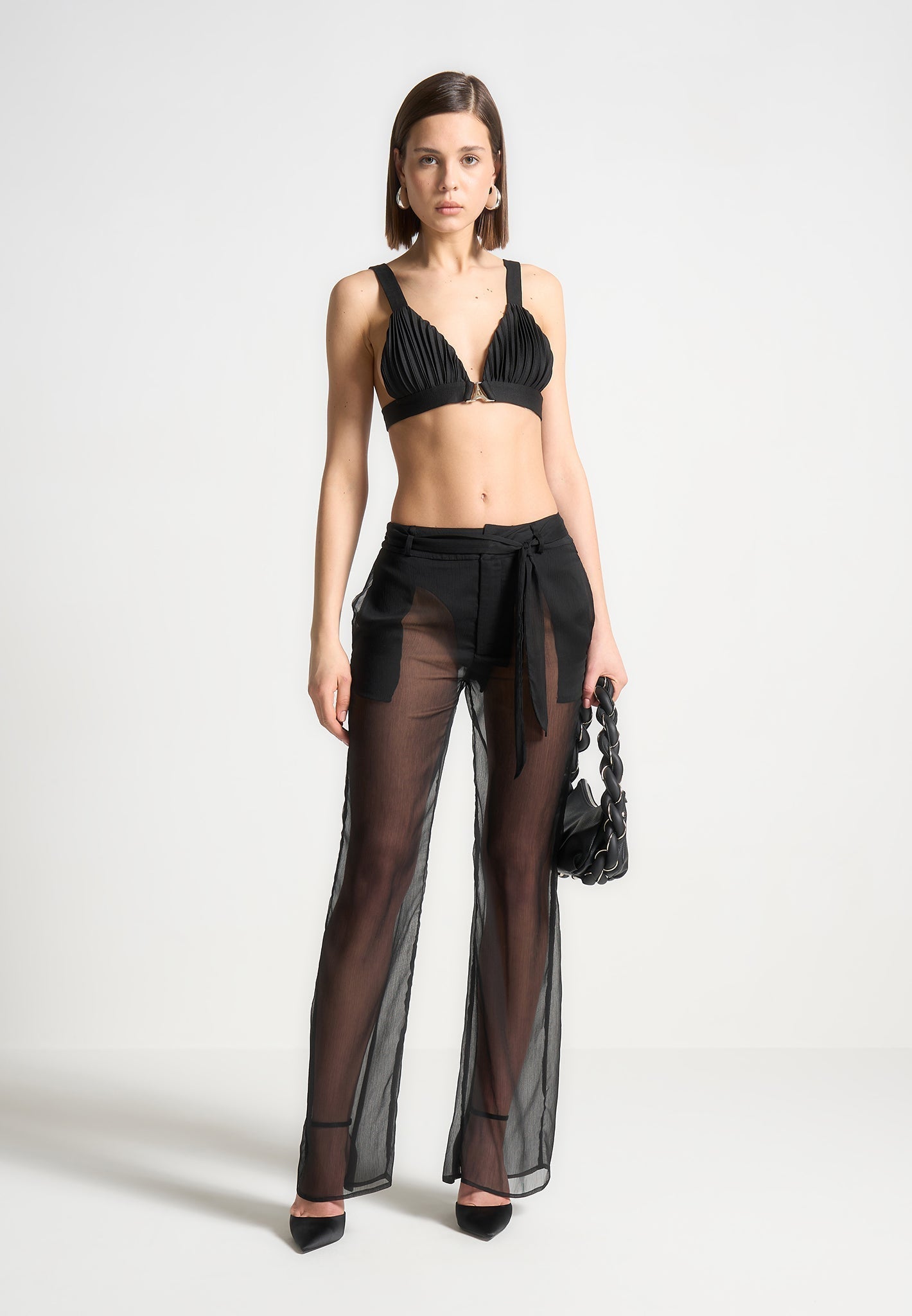 Transparente Hose mit Gürtel - Schwarz