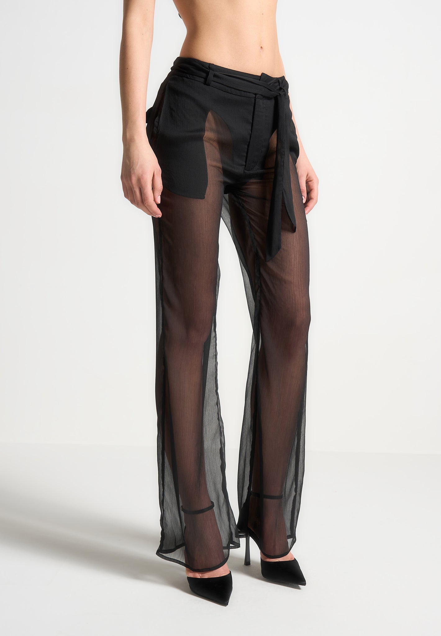 Transparente Hose mit Gürtel - Schwarz