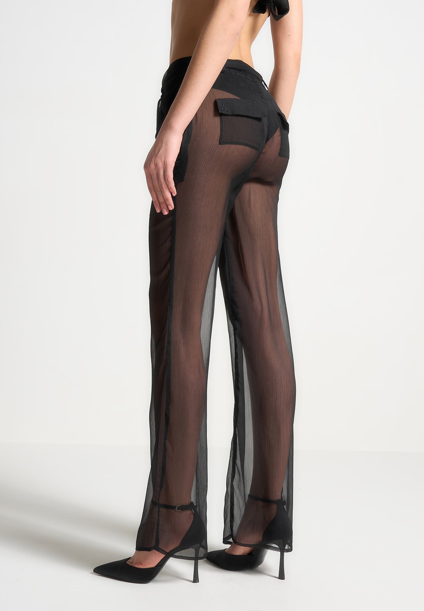 Transparente Hose mit Gürtel - Schwarz