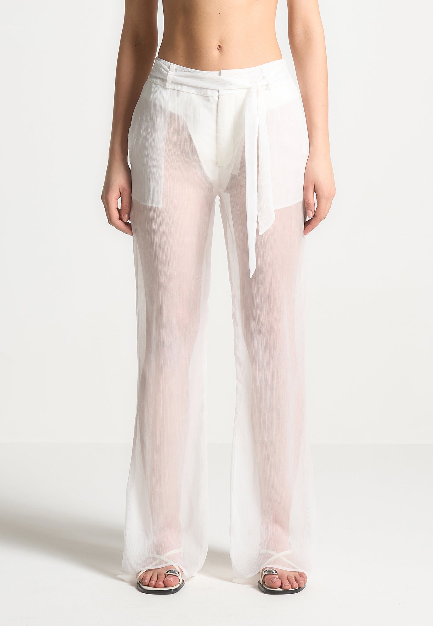 Transparente Hose mit Gürtel - Weiß 