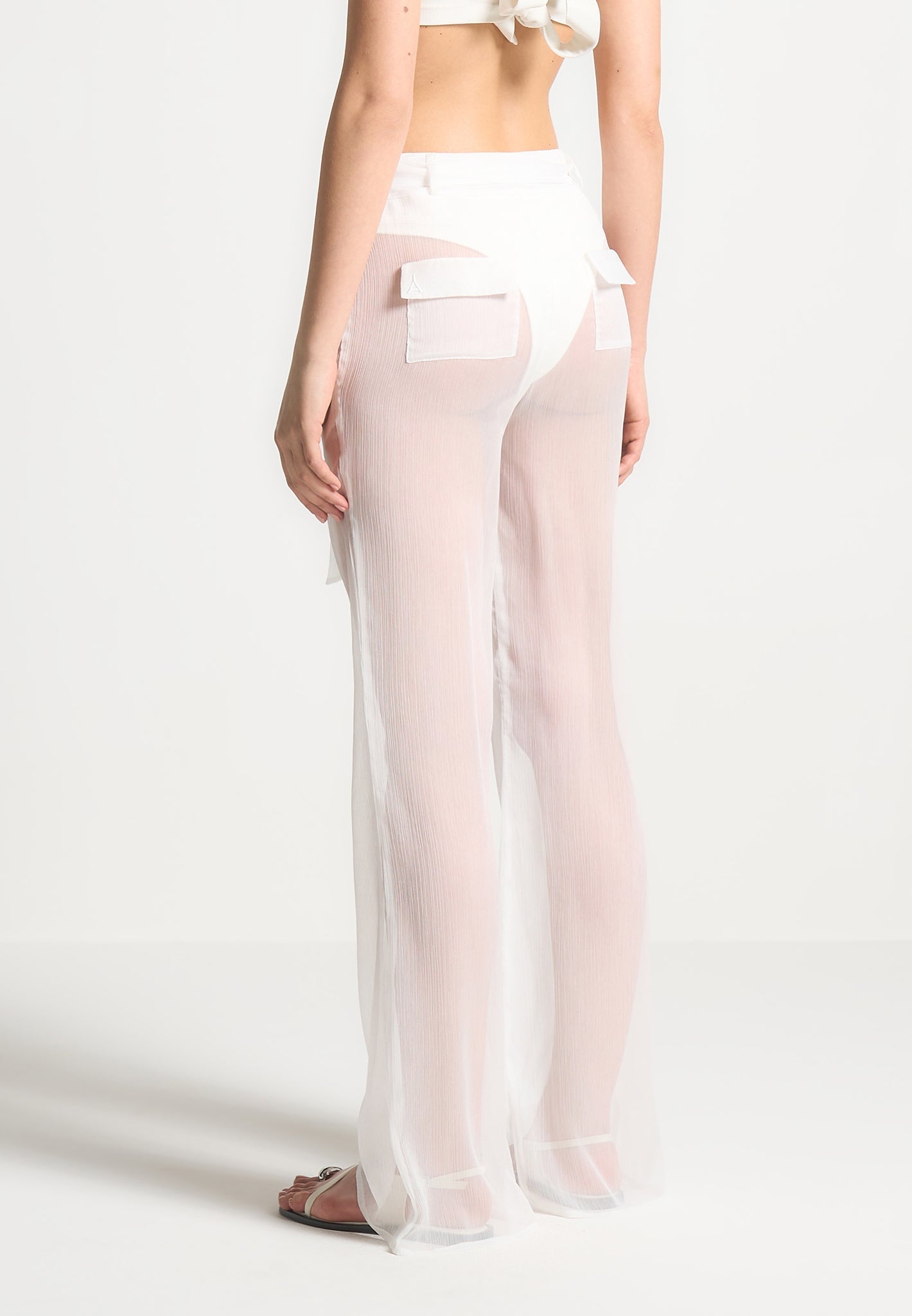 Transparente Hose mit Gürtel - Weiß 