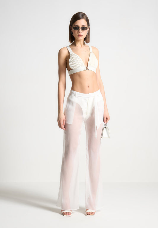 Transparente Hose mit Gürtel - Weiß 