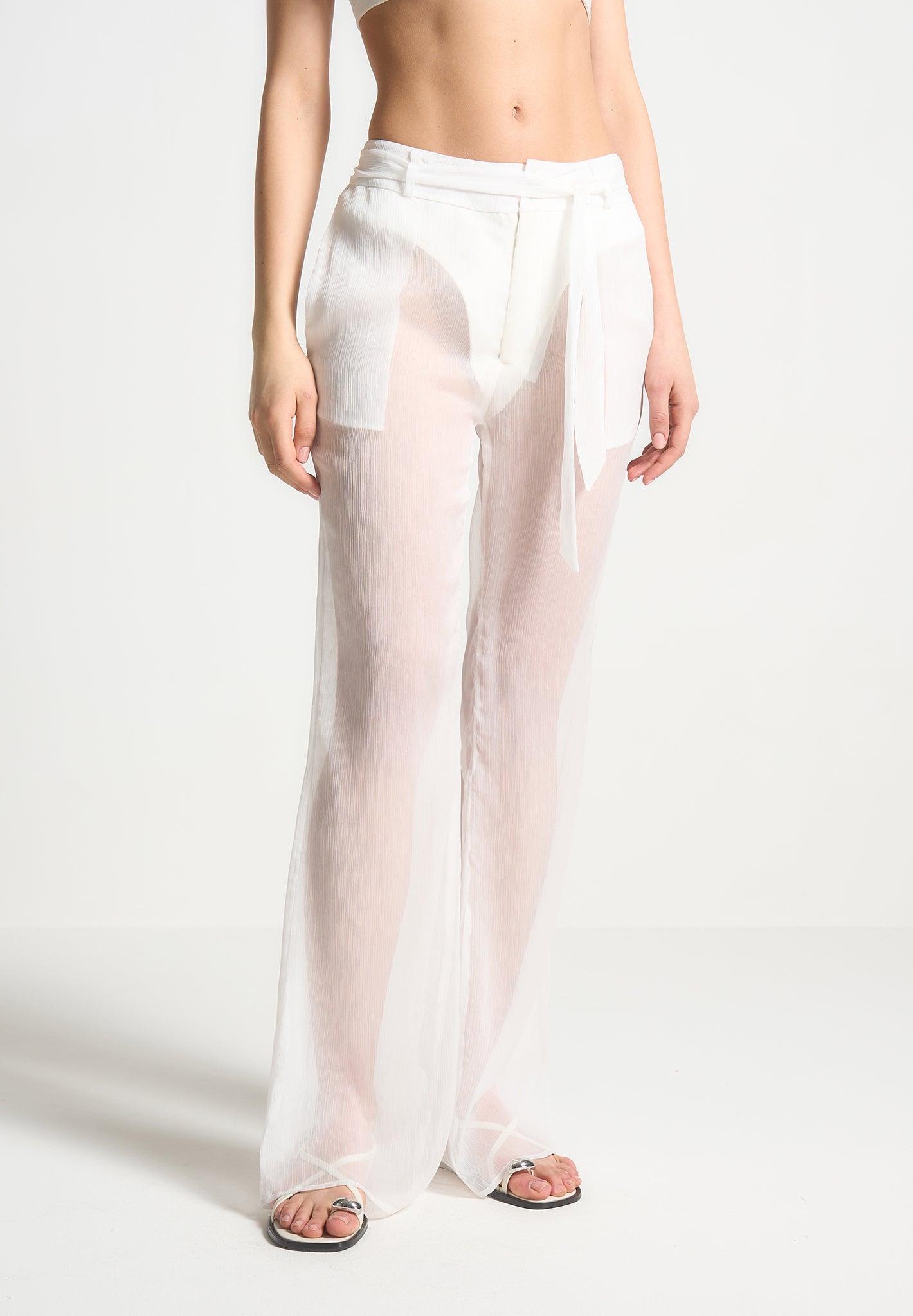Transparente Hose mit Gürtel - Weiß 