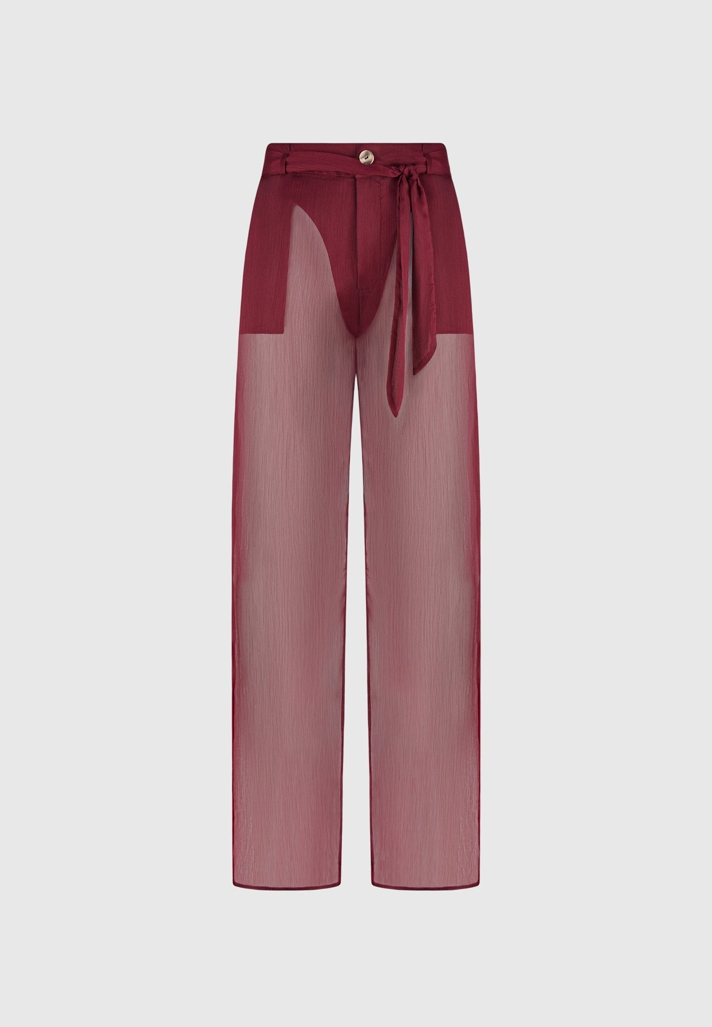 Transparente Hose mit Gürtel - Weinrot 