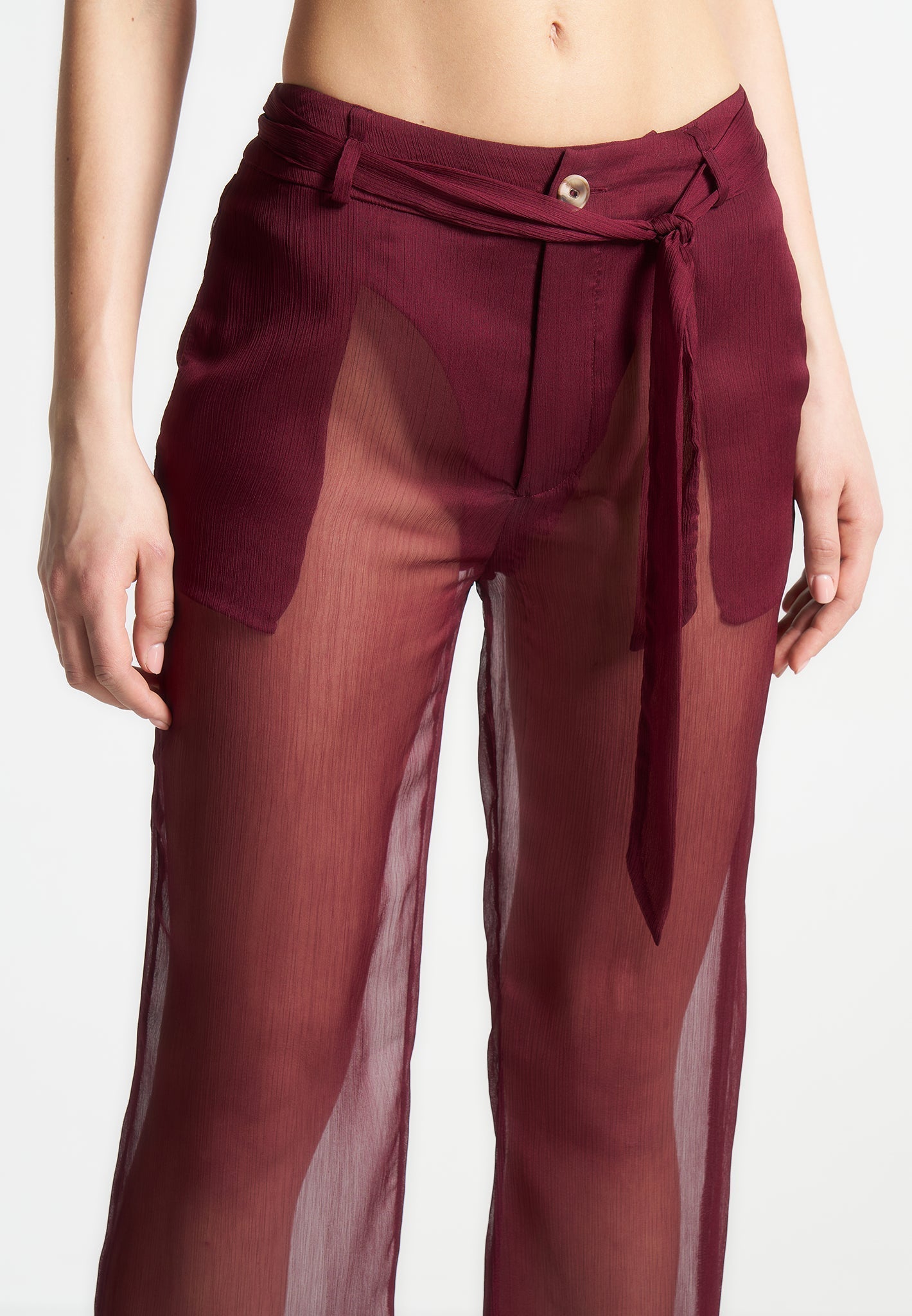 Transparente Hose mit Gürtel - Weinrot 