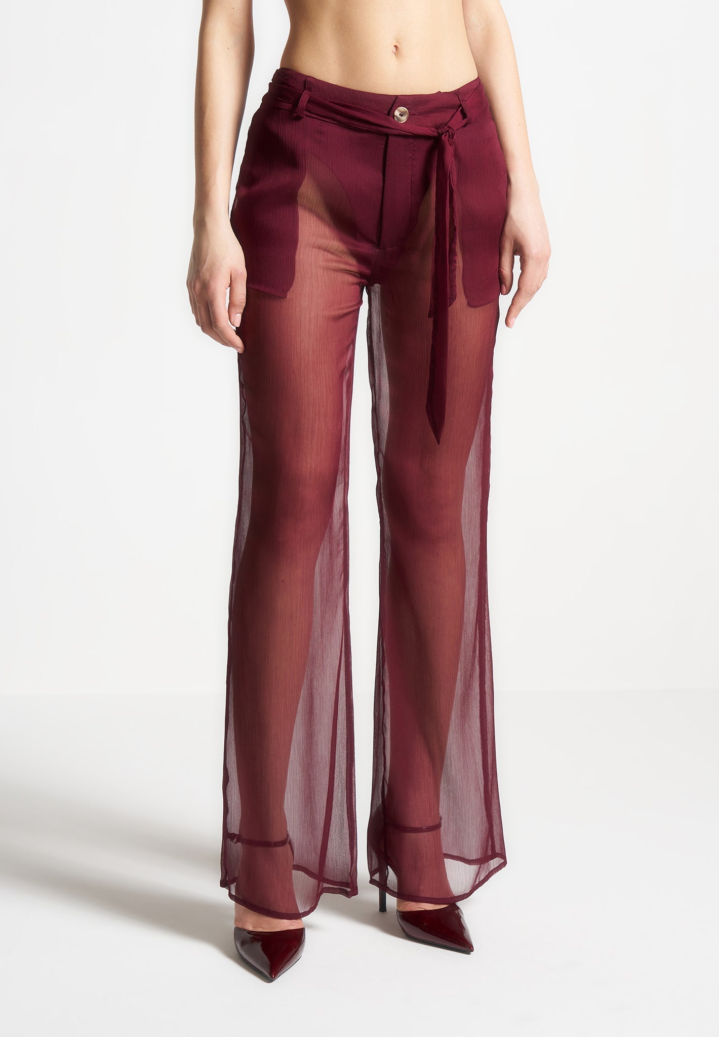 Transparente Hose mit Gürtel - Weinrot 