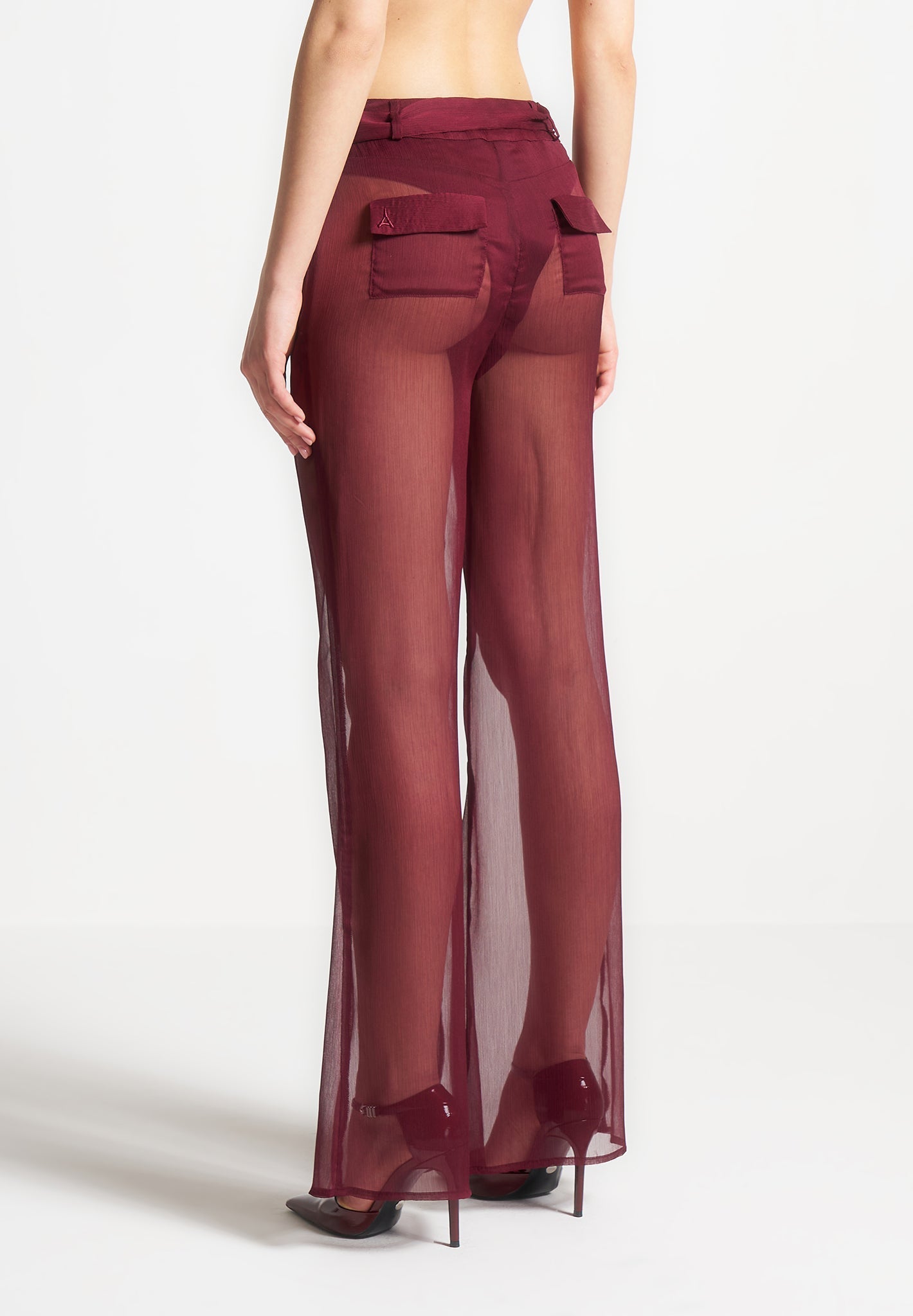Transparente Hose mit Gürtel - Weinrot 