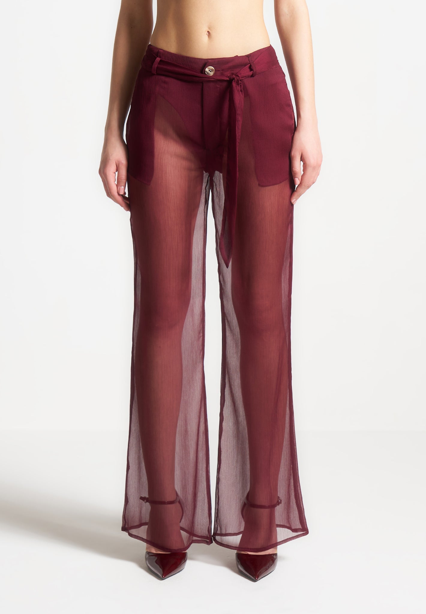 Transparente Hose mit Gürtel - Weinrot 