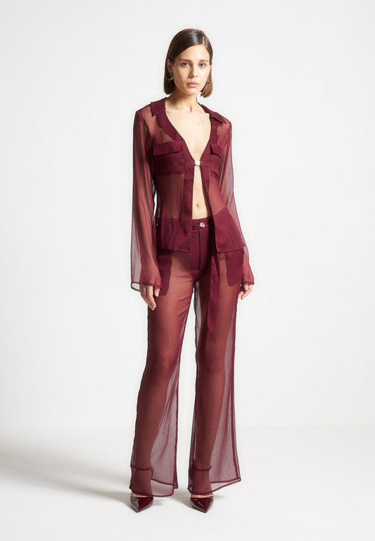 Transparentes Shirt mit Verschluss - Weinrot 