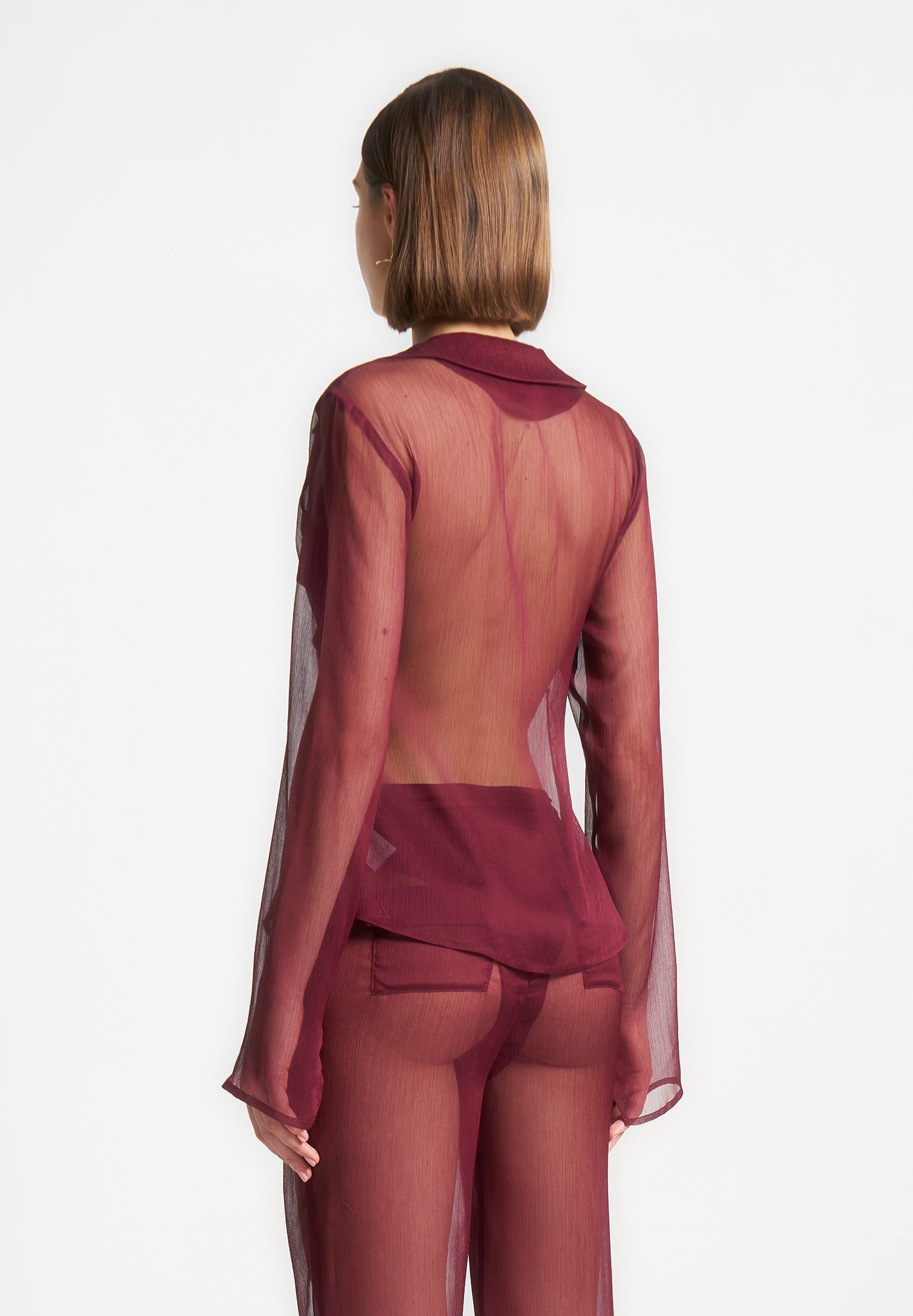 Transparentes Shirt mit Verschluss - Weinrot 