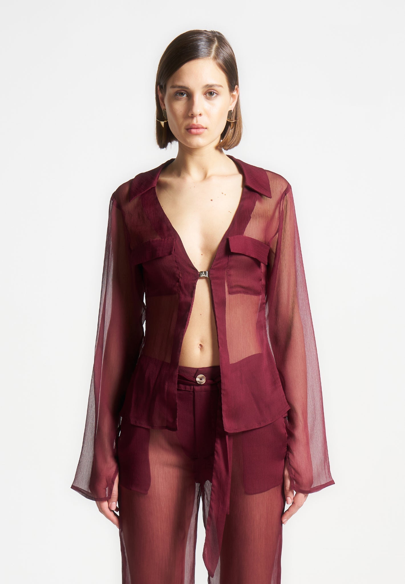 Transparentes Shirt mit Verschluss - Weinrot 