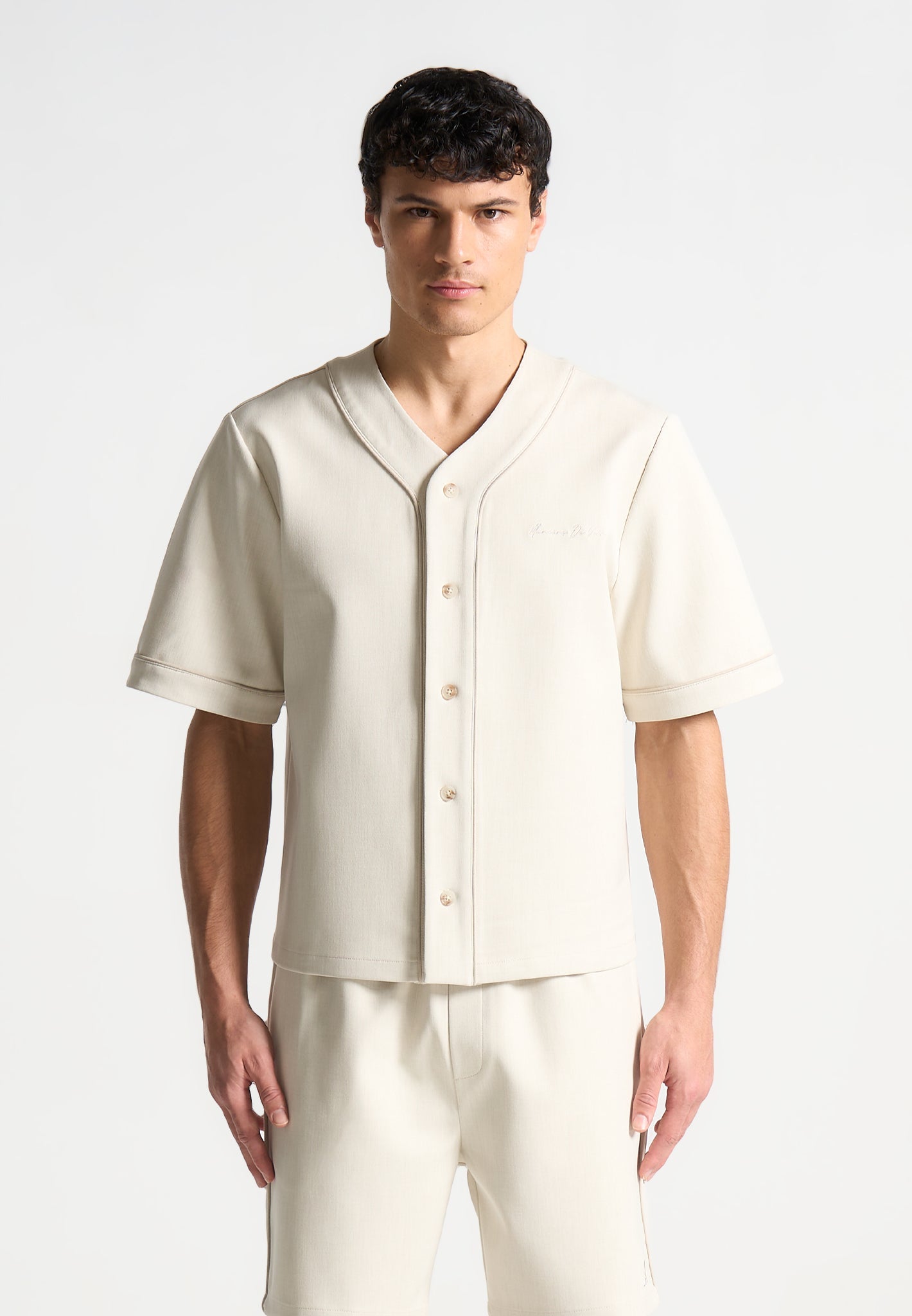 Signature Boxy Baseball-Shirt - Beige