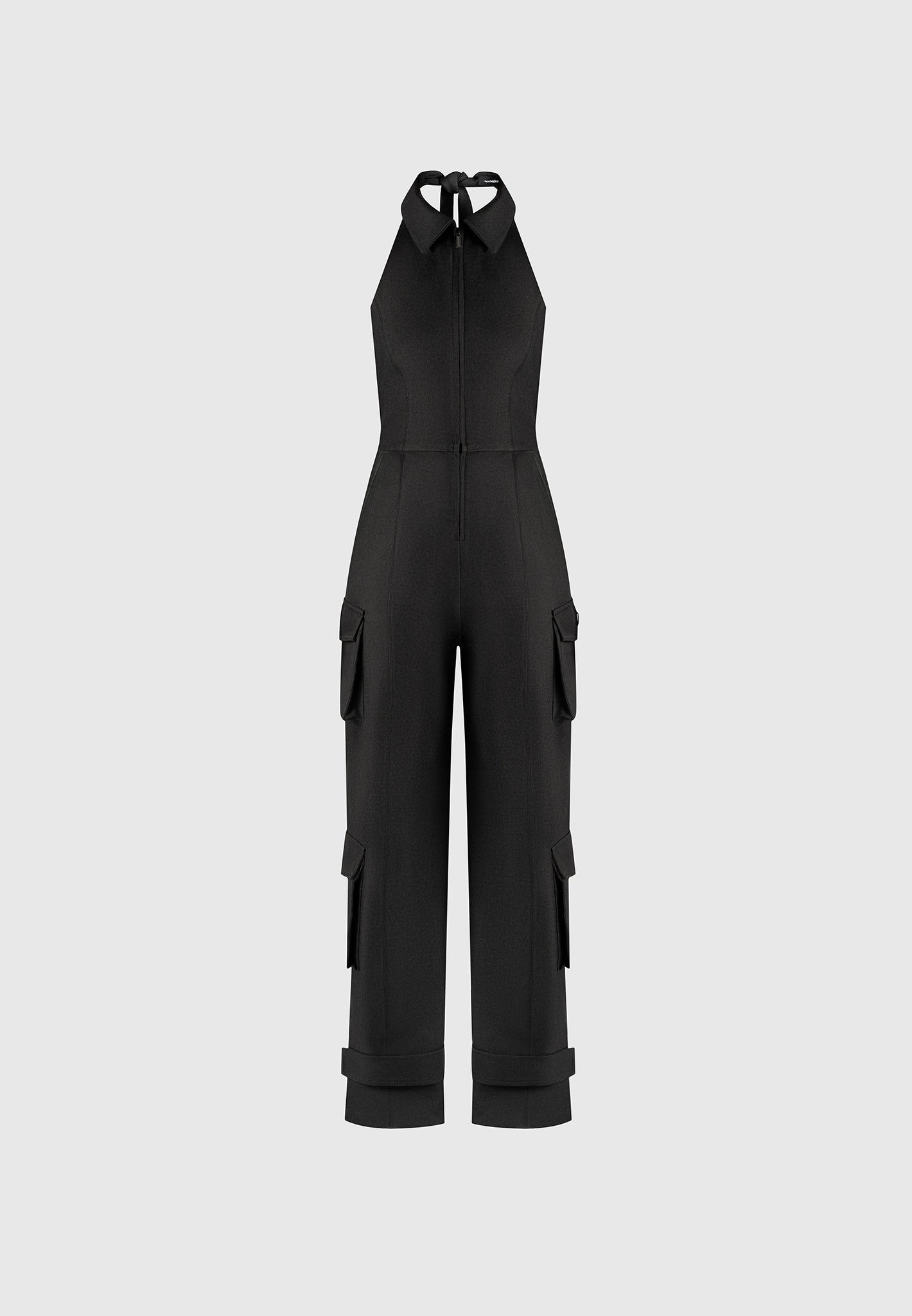 Maßgeschneiderter Neckholder-Cargo-Jumpsuit - Schwarz 