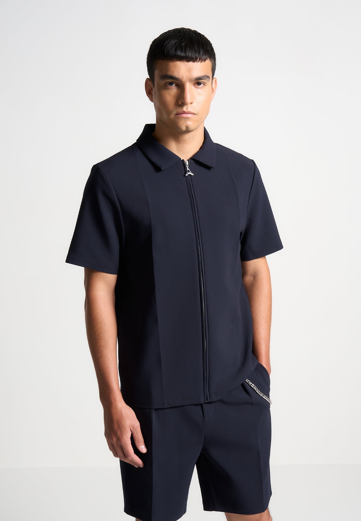 Tailored-Hemd mit Bügelfalte - Marineblau