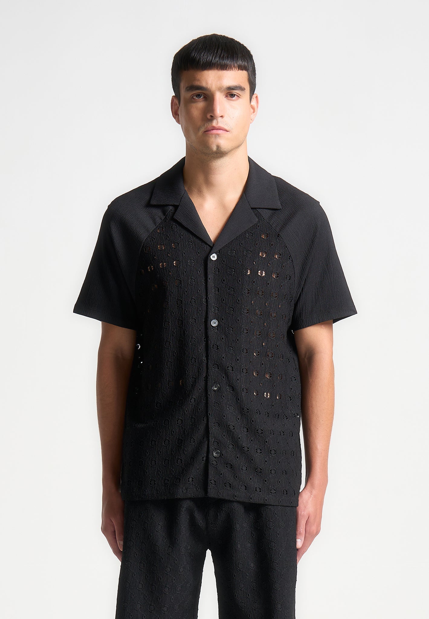 Strukturiertes Raglan-Shirt - Schwarz