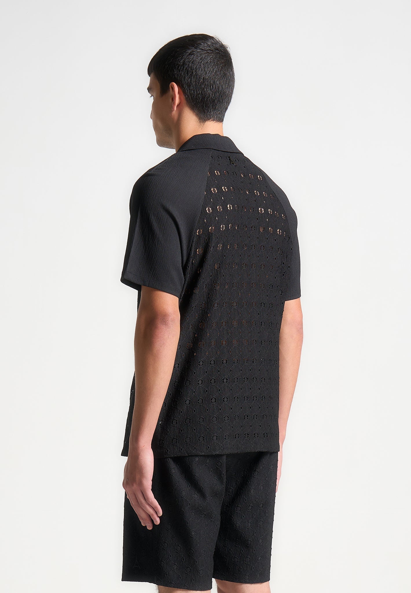 Strukturiertes Raglan-Shirt - Schwarz